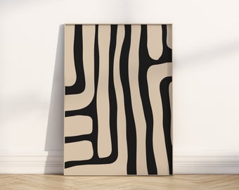 Beige Black Abstract Print, Organic Minimalist Art (Digital Download)