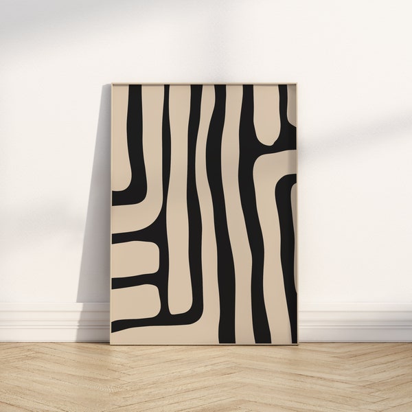 Beige Black Abstract Print, Organic Minimalist Art (Digital Download)