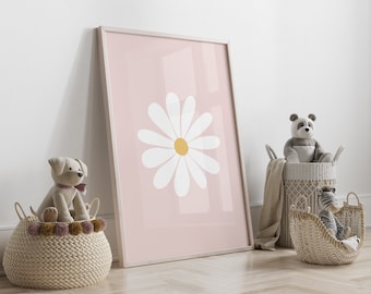 Daisy Flower Print, Pink Nursery Decor, Girls Room Wall Art, Daisy Prints (Digital Download)
