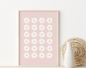 Daisy Print // daisy wall art, nursery print, boho floral print, flower print, pink aesthetic, girls room decor PRINTABLE WALL ART