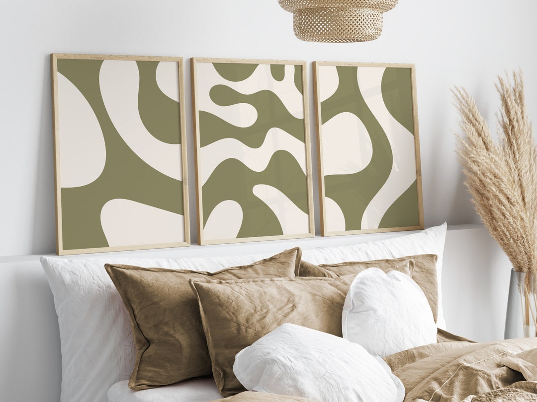Olive Green Gallery Wall Set // Set of 3 Olive Green Prints, Modern Art