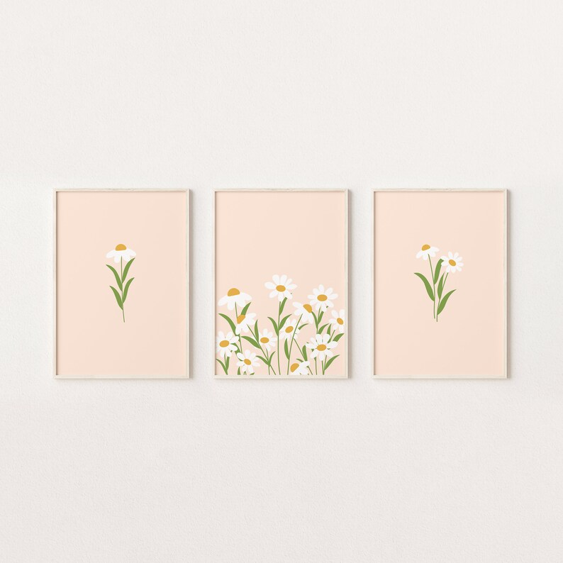 Daisy Print Set of 3 / Daisy Wall Art, Nursery Print, Flower Print, Set ...