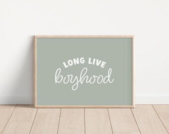 Impresión "Long Live Boyhood", arte de pared para guardería infantil, impresión para habitación infantil, arte de pared para sala de juegos, impresiones verdes para guardería, decoración de habitación infantil, ARTE DE PARED IMPRIMIBLE