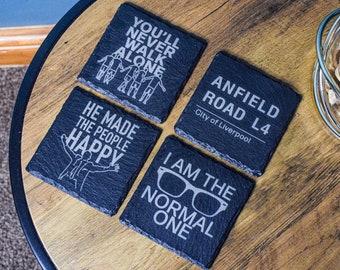 Liverpool slate coasters - Anfield, Shankly, YNWA, Klopp. Original design, prefect for Liverpool fans