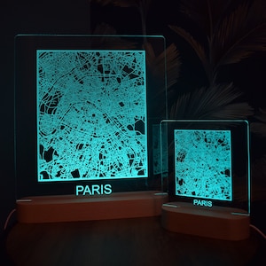 Paris Map 7 Color LED Plaque - Handgefertigte beleuchtete Stadtplan-Dekor