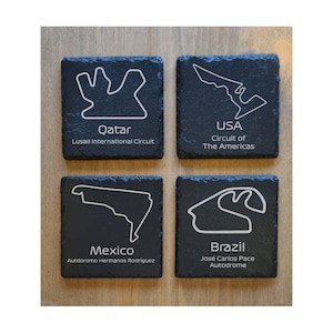 Formule 1 leistenen onderzetters, minimalistisch | Lasergegraveerde baankaarten | F1-cadeau