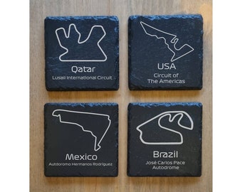 Formula 1 Slate Coasters, Minimalist | Laser Engraved Track Maps | Handcrafted in West Yorkshire