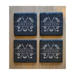 Golf slate coasters | Personalised engraved coasters | Ideal golf gift, present, trophy or prize.