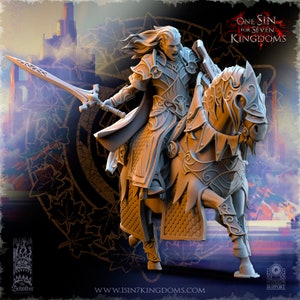 Polomhir, comandante degli elfi di Silvermoor a cavallo, The Beholder Miniatures