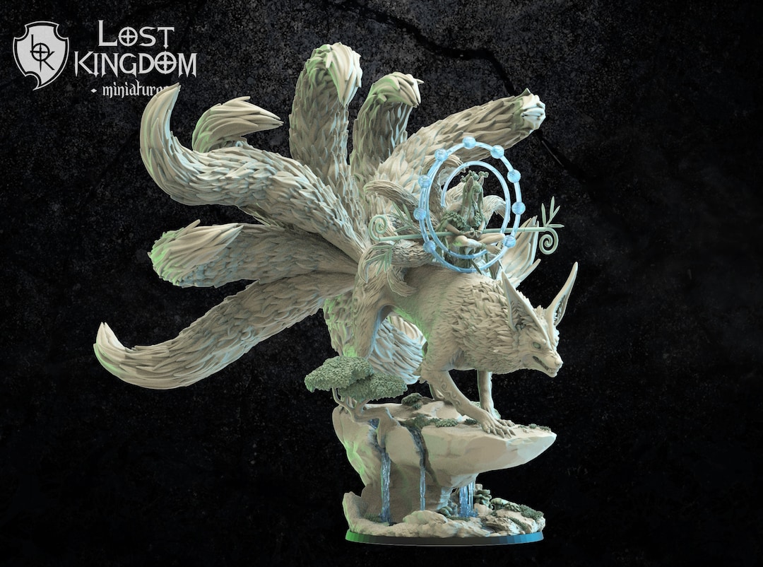 Hanako, Kitsune Druid on Kyubi, Lost Kingdom Miniatures Etsy