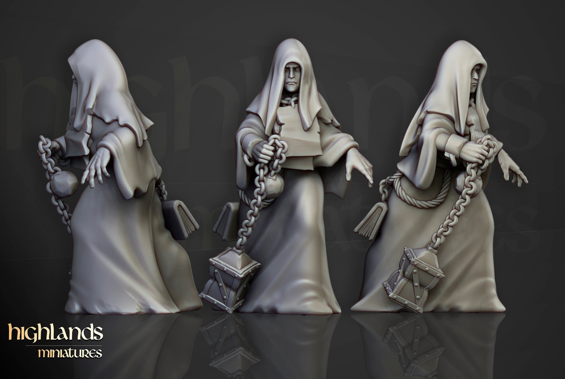 Highlands Miniatures - 8 Figurines Magiciens 32mm - Résine Non Peinte - Bases 25mm - RPG Fantasy - Feu Nature Nécromancie