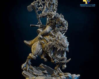 Orc Beast Hunter Warboss on colossal Mount, MeshBrain Lab