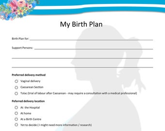 Birth Plan Template / Baby Planner/ Printable Birth or Baby Plan Template / Good Quality and Beautifully Designed