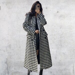 Plaid Long Coat Women Autumn Winter Fashion Korean Casual Long Wool