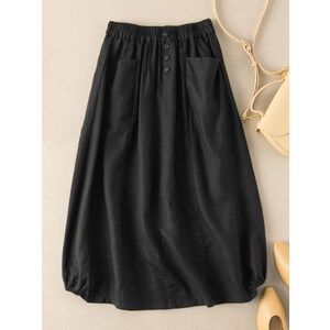 Women's Skirt Cotton Linen Casual Straight Skirts, Woman Fashion, Summer Loose Solid Color Button Long Skirts for Women