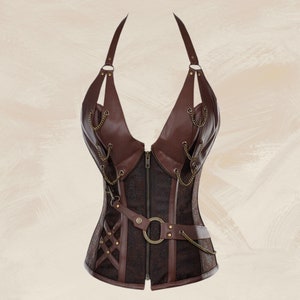 Cosplay Medieval Steampunk Viking Pirate Costume, Adult Women Gothic Knight Corset, Halloween Leathter Halter Vest