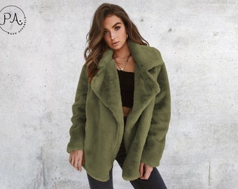 Oversized Plüsch Mantel Frauen, Winter Langarm Warme Verdicken Flauschige Jacke, Weibliche Vintage Casual Lose Teddy Strickjacke Oberbekleidung