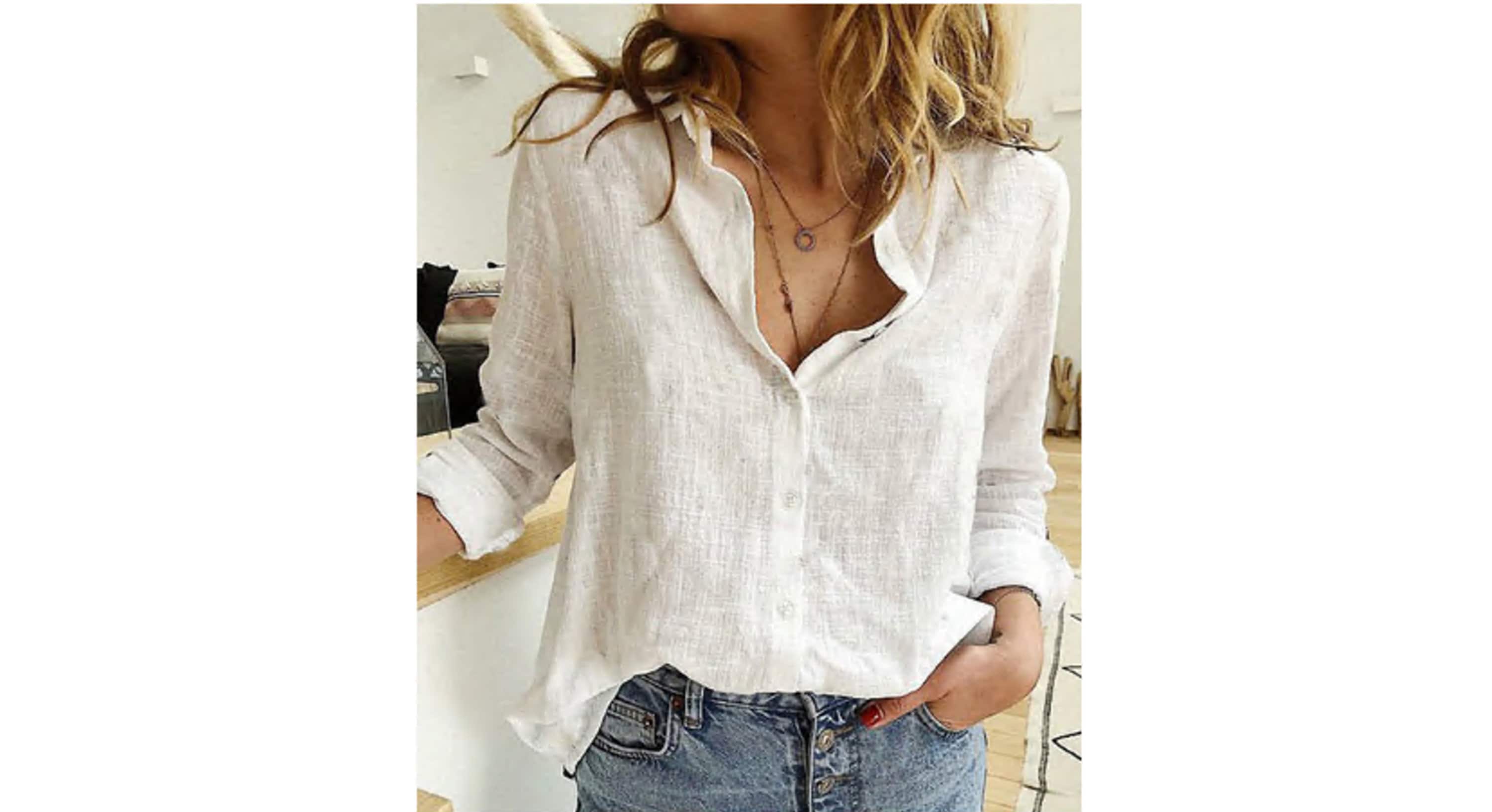 white linen womens button down