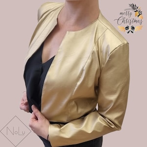 Veste boléro en éco-cuir doré, manches longues