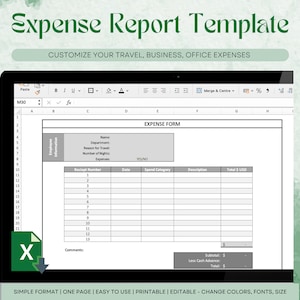 Expense Report Template, T&E, Business Expense Tracker Spreadsheet, Employee Reimbursement, Excel Template, Expense Account Form, Travel Log image 1