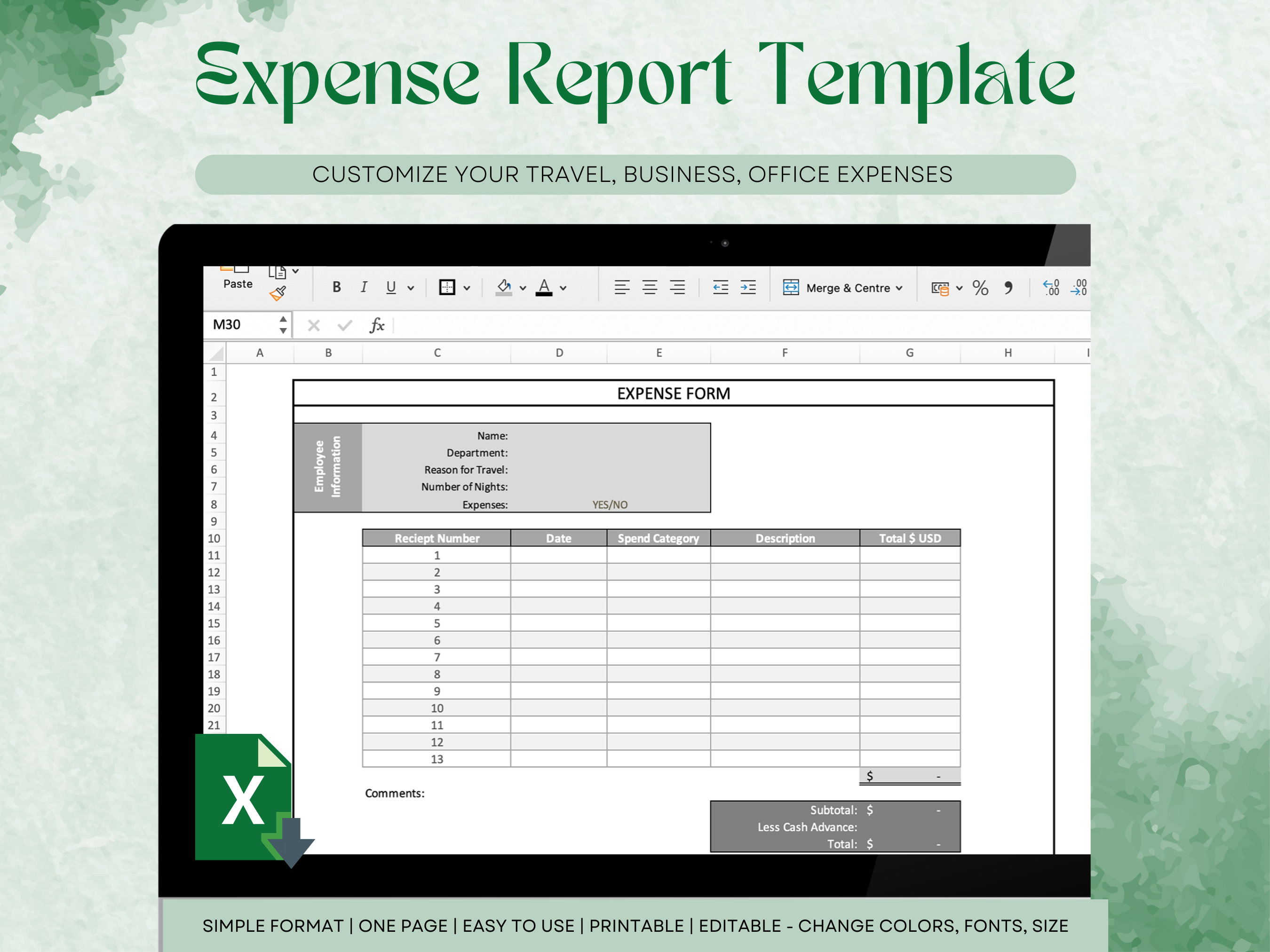 Expense Report Template, T\u0026E, Business Expense Tracker Spreadsheet,  Employee Reimbursement, Excel Template, Expense Account Form, Travel Log -  Etsy, image size:2700x2025
