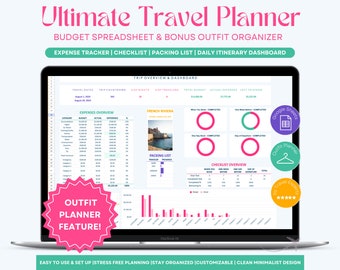 Travel Planner Spreadsheet, Trip Organizer, Vacation Itinerary Tracker, Travel Budget Manager, Google Sheets Template, Holiday Packing List