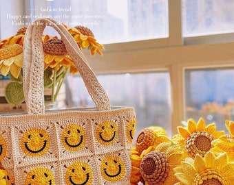 Handmade Crochet Flower Bag,Flower Shoulder Bag,Floral Bag,Flower Cochet Tote Bag,Knitted Tote Bag,Granny Square Crochet Bag