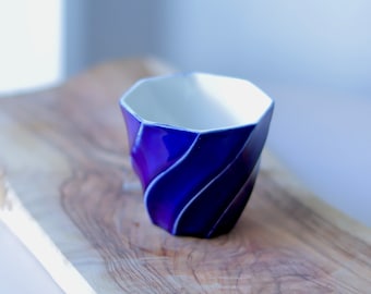 Outside Kobalt Blue Inside Shiny Handmade Spiral Coffee Cup, Minimalist Porcelain Mug, Handmade Gift for Her, Minimalist Home Decor Gift