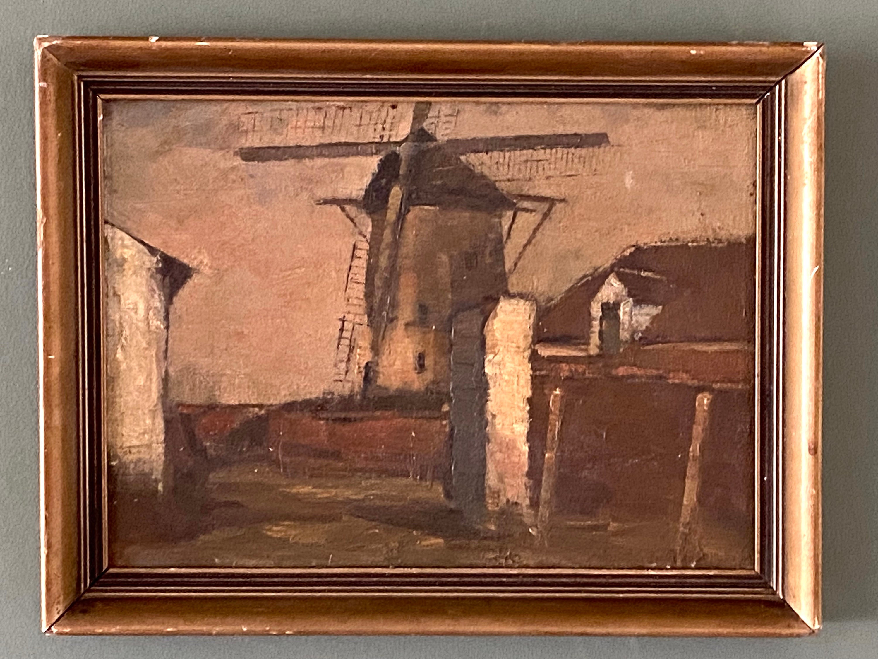 Windmill oil painting