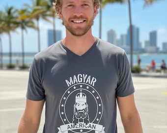 Magyar American Dad T-Shirt: hungary St Stephen Graphic, custom hungarian Screen printed tee, Pima light quality Cotton tshirt - Slim L size