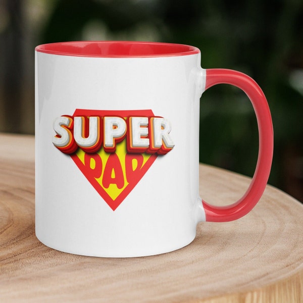 Perfect Father's Day Gift Coffee Tea Cup for Him – Make Dad's Day! Tumbler Mug with Color Inside. Regalo para Papa Super Dad Present love