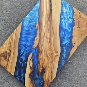 Resin Charcuterie Board,Epoxy River Cutting Board,Resin & Olive Wood Charcuterie Board,Shades Blue Charcuterie Board,Resin Cheese Board