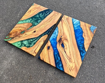 Handmade Olive Wood Charcuterie Board: Epoxy Resin River Serving Board