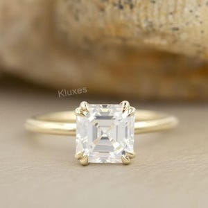 2 CT Asscher Cut Moissanite Engagement Ring, Double Prong Ring, 14K/18K Gold Wedding Ring, Ring for Wife, Solitaire Promise Ring For Her
