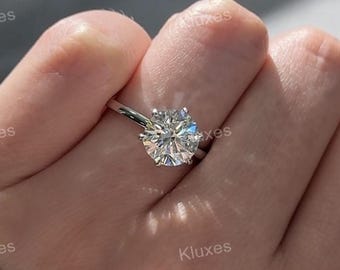 14K Solid Gold 6-Prong Round Cut Solitaire Moissanite Engagement Ring , Anniversary Gift Ring, Bridal Ring, Personalized Gift, White Gold