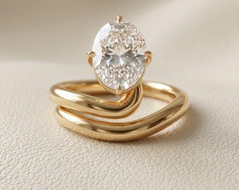 Ovaler Moissanit Verlobungsring Wickelring: 14K Gelbgold Spirale Ehering