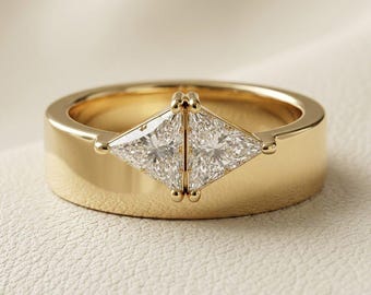 Trillion Moissanit-Zigarren-Ehering: Einzigartiger Verlobungsring aus 14-karätigem Gold für Damen