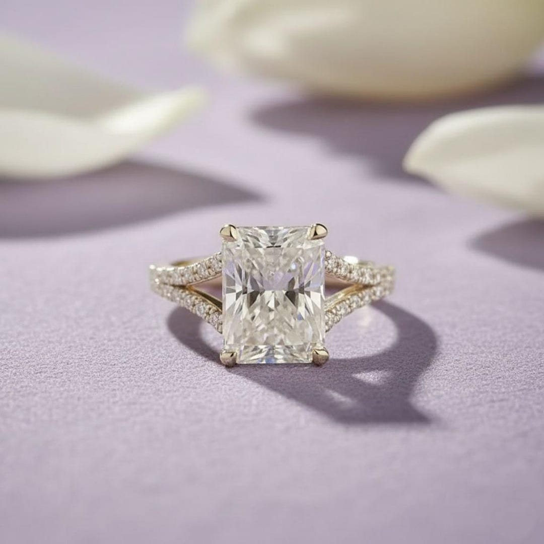 2.5 CT Radiant Cut Engagement Ring 14k White Gold Pave Split Shank Band ...