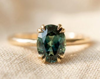 Vintage aquamariner Saphir-Verlobungsring einzigartiges Oval massiv 14k Goldring in Doppelkralle Prongs Versprechen Ring für sie, Hochzeit Frauen Ring Geschenk