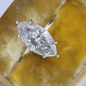 4CT Marquise Cut Moissanite Engagement Ring, 6 Prong Hidden Halo Ring, Marquise Solitaire, 4ct Marquise Cut, Solitaire Engagement Ring