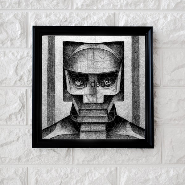 Robot M. C. Escher Inspired. Digital Art Print. AI Generated. Wall Art. Square Art.AI Art. Digital Download. Midjourney Art.