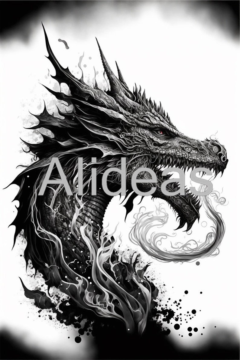 Tattoo Idea. Fire-breathing Dragon Tattoo Idea. Black and - Etsy