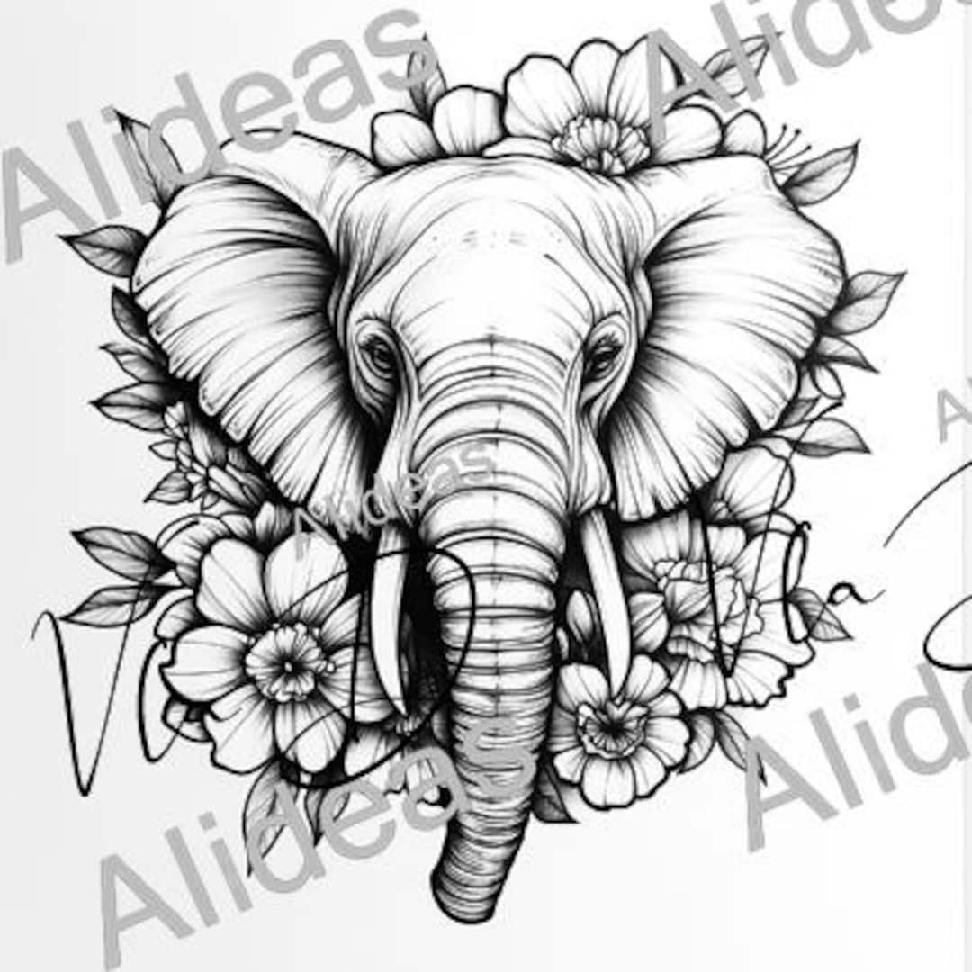 Tattoo Idea. Elephant and Flowers Tattoo. Elephant Tattoo Idea. - Etsy