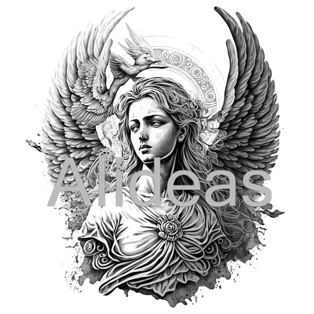 Tattoo Idea. Angel Tattoo. Midjourney Art. Angel From Heaven