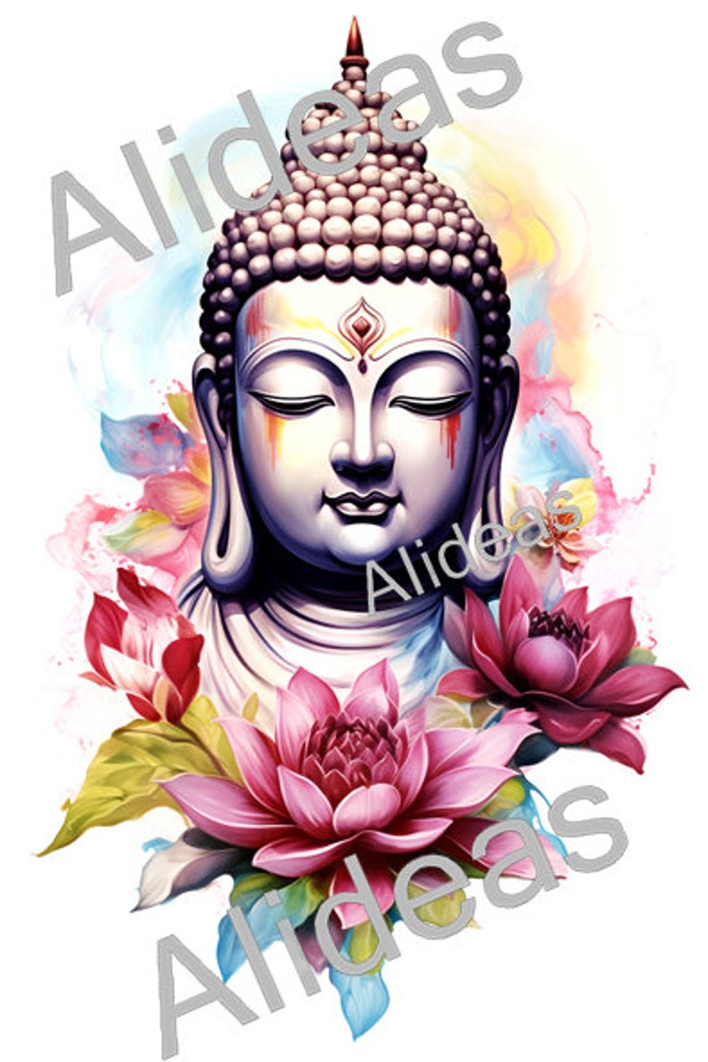 Tattoo Idea. Buddha With Lotus Flowers Tattoo. Midjourney Art. - Etsy