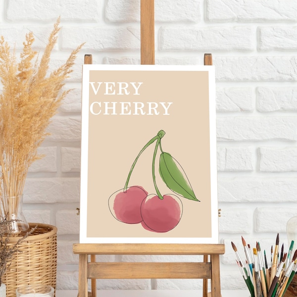 Very Cherry One Line Drawing Limited Minimalist Wall Decor Boho Style Print Continuous Line Art Funny Quots Christmas Gift Ideas