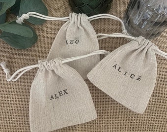 Personalised Organic Cotton Gift Bag - bridesmaid gift, wedding favour packaging, party favours, rustic boho wedding, jewellery bag