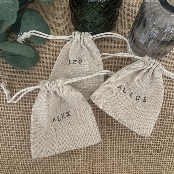 Personalised Organic Cotton Gift Bag - bridesmaid gift, wedding favour packaging, party favours, rustic boho wedding, jewellery bag