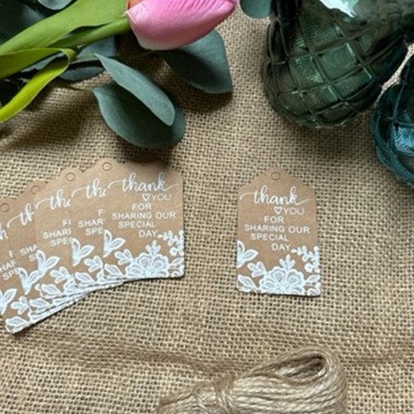 Set of 20 Thank You For Sharing Our Special Day Celebration Tags, Wedding Gift Tags, Thank You Wedding Gift Tag, Wedding Floral Gift Tags