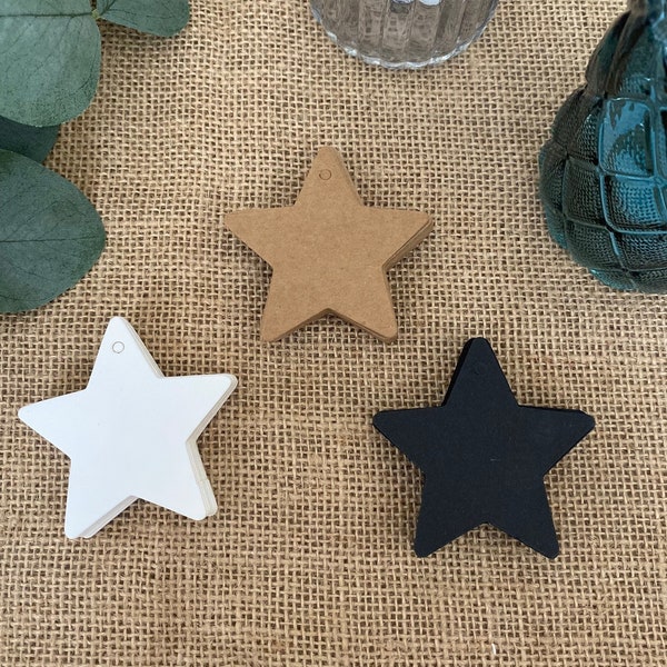 20 x Star Kraft Tags - brown black white star tag, celestial Christmas gift tags, party wedding favour label